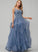 Sequins Lace Lilia Beading Tulle V-neck Ball-Gown/Princess Floor-Length Prom Dresses With