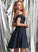 Short/Mini A-Line Prom Dresses Satin Sequins Off-the-Shoulder With Carina Lace