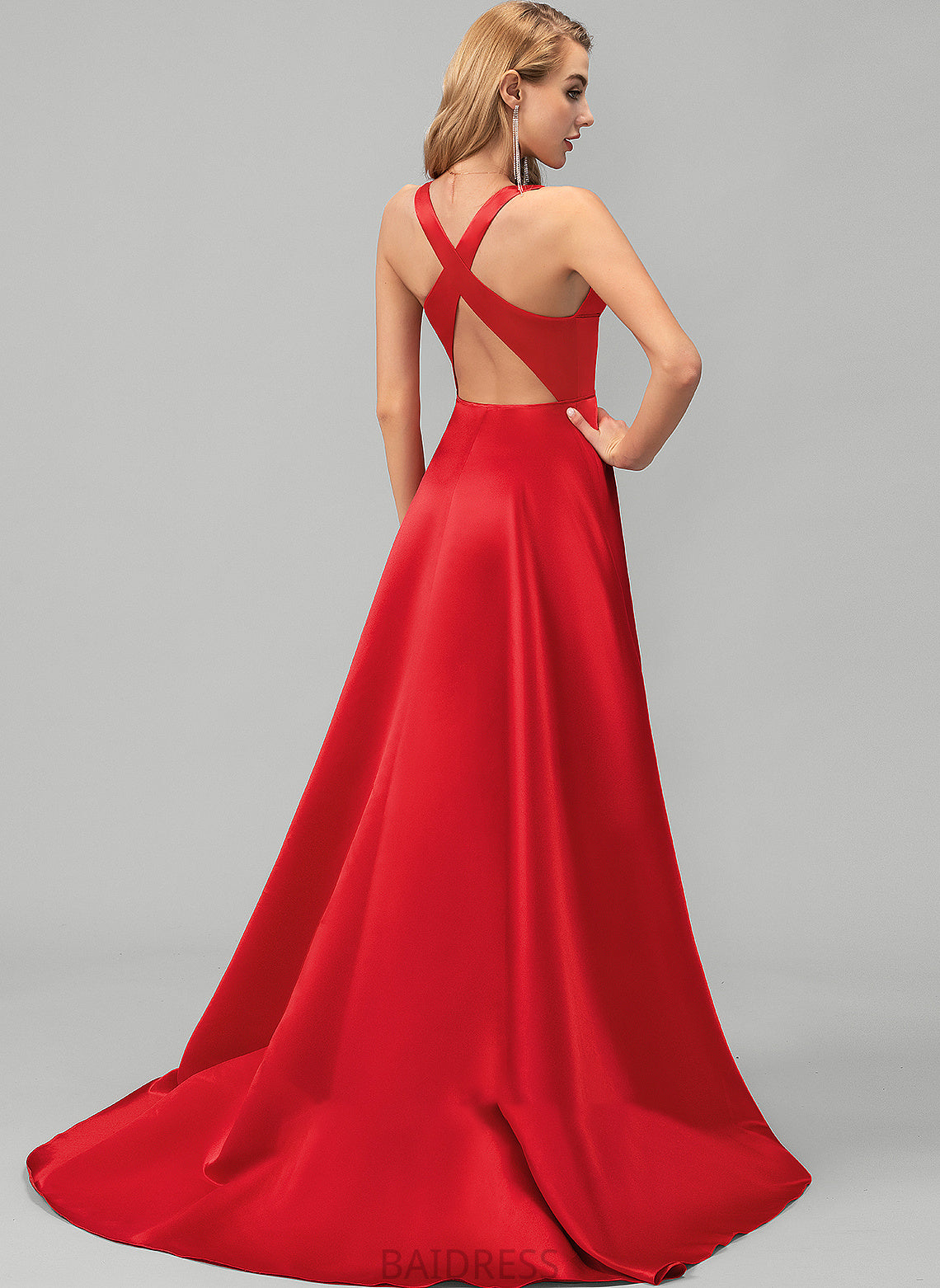 Train Esmeralda Prom Dresses Ball-Gown/Princess V-neck With Satin Split Front Sweep