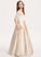 Satin Lace Ball-Gown/Princess Floor-Length Perla Junior Bridesmaid Dresses Pockets With Off-the-Shoulder Bow(s)