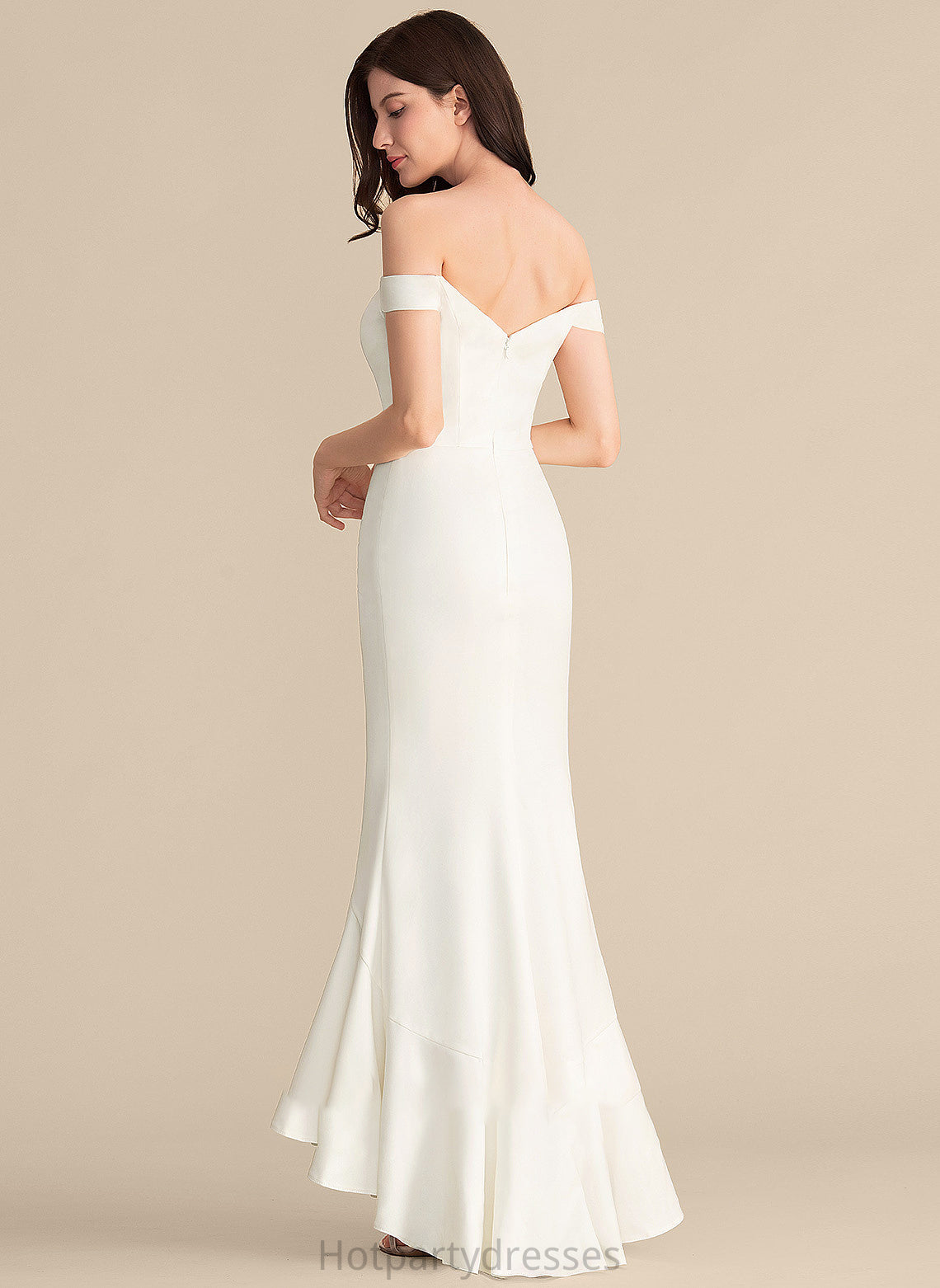 Wedding Stretch Aubrey Off-the-Shoulder Dress Asymmetrical Trumpet/Mermaid Crepe Wedding Dresses