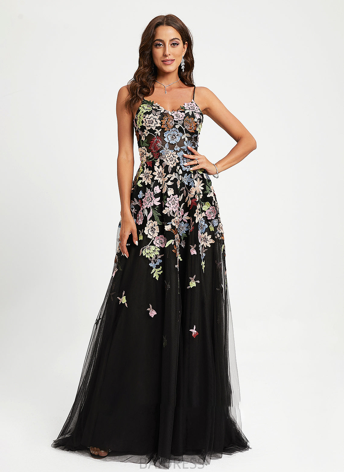 Ball-Gown/Princess Prom Dresses Sweep V-neck Train With Lace Kristin Tulle