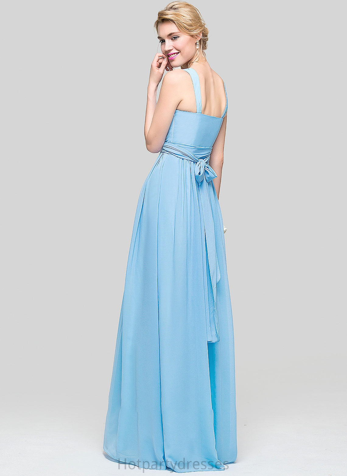 Neckline Fabric Length Bow(s) Ruffle Silhouette Embellishment A-Line V-neck Floor-Length Julianna Sweetheart Bridesmaid Dresses
