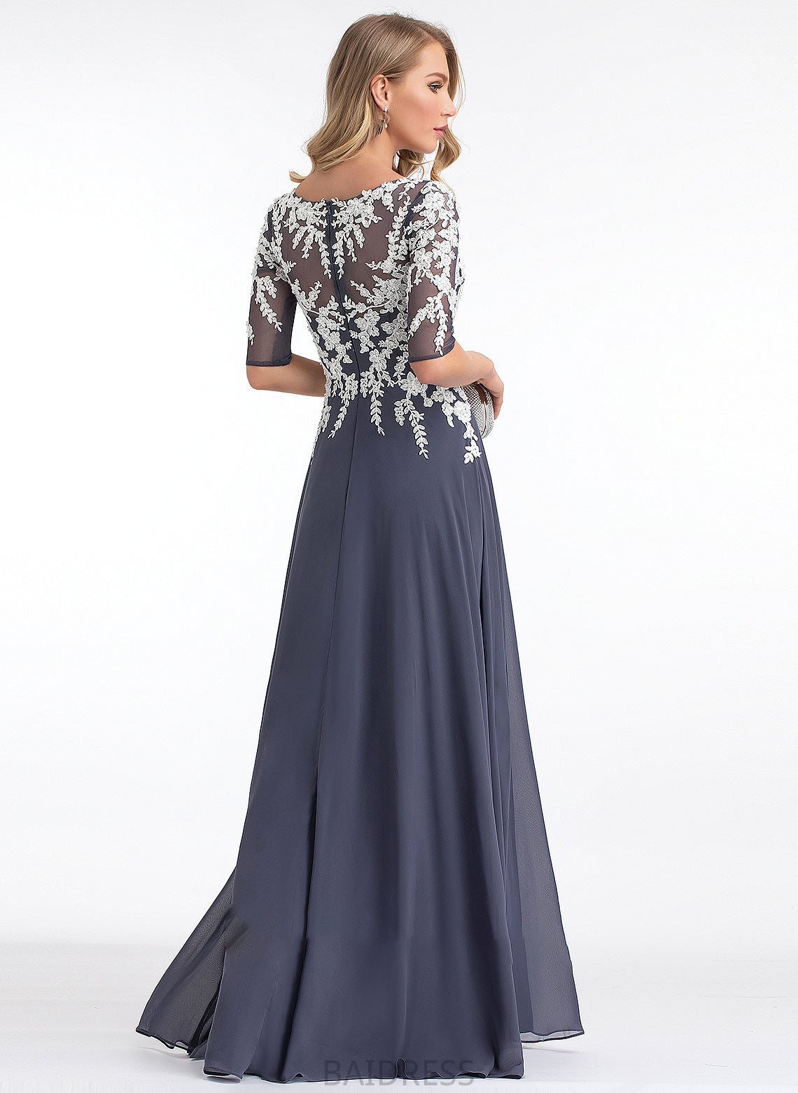 Sequins Split V-neck Floor-Length Prom Dresses With Jazlyn Chiffon Front A-Line
