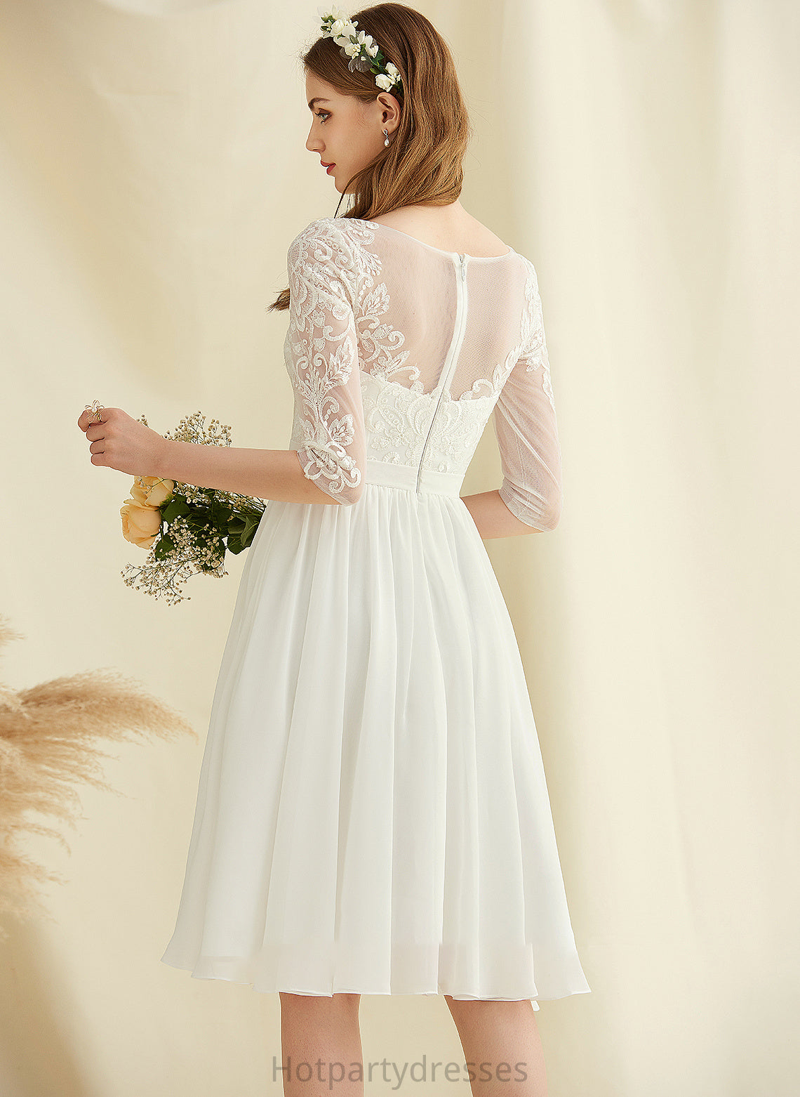Knee-Length Keely Dress Wedding A-Line With Wedding Dresses Sequins Chiffon Lace