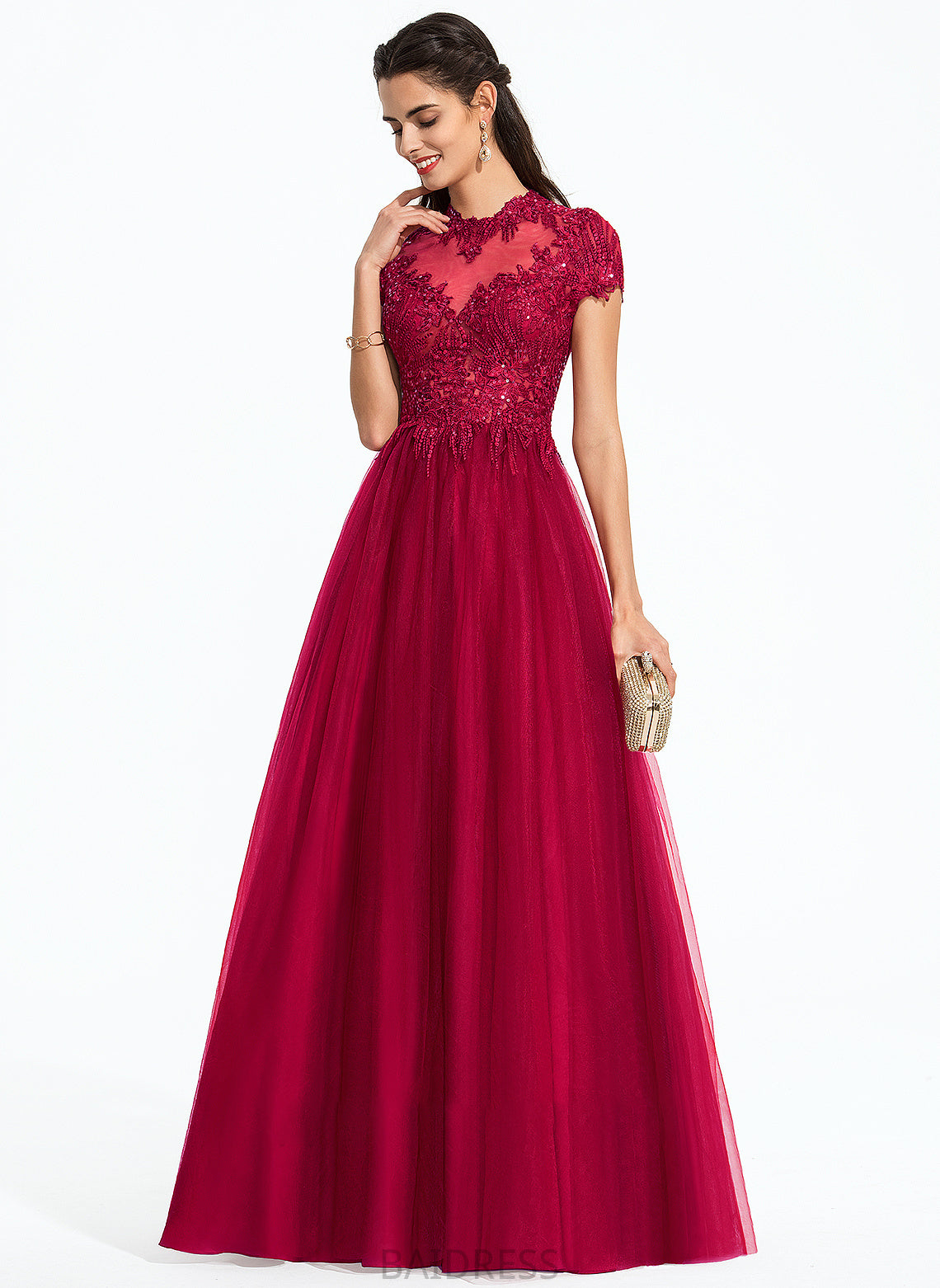 Scoop Ball-Gown/Princess Sequins Tulle Neck With Elsa Prom Dresses Floor-Length