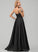Floor-Length Satin Sequins Sylvia A-Line V-neck Prom Dresses With