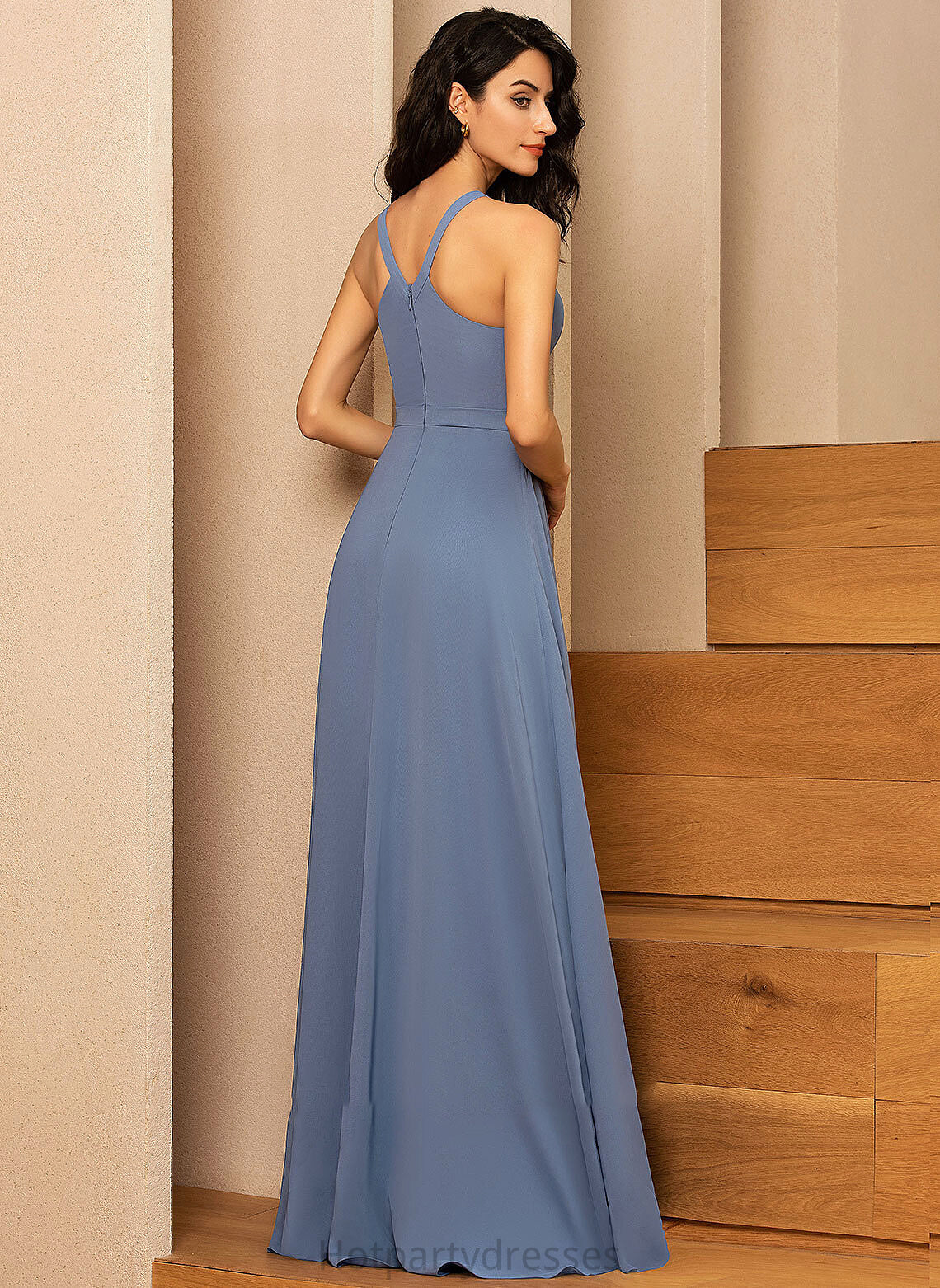 A-Line Straps Floor-Length ScoopNeck Silhouette Neckline Length Fabric Catherine Sleeveless Halter A-Line/Princess Bridesmaid Dresses