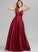 Prom Dresses Satin Pockets Ruffle Carleigh With Floor-Length V-neck A-Line