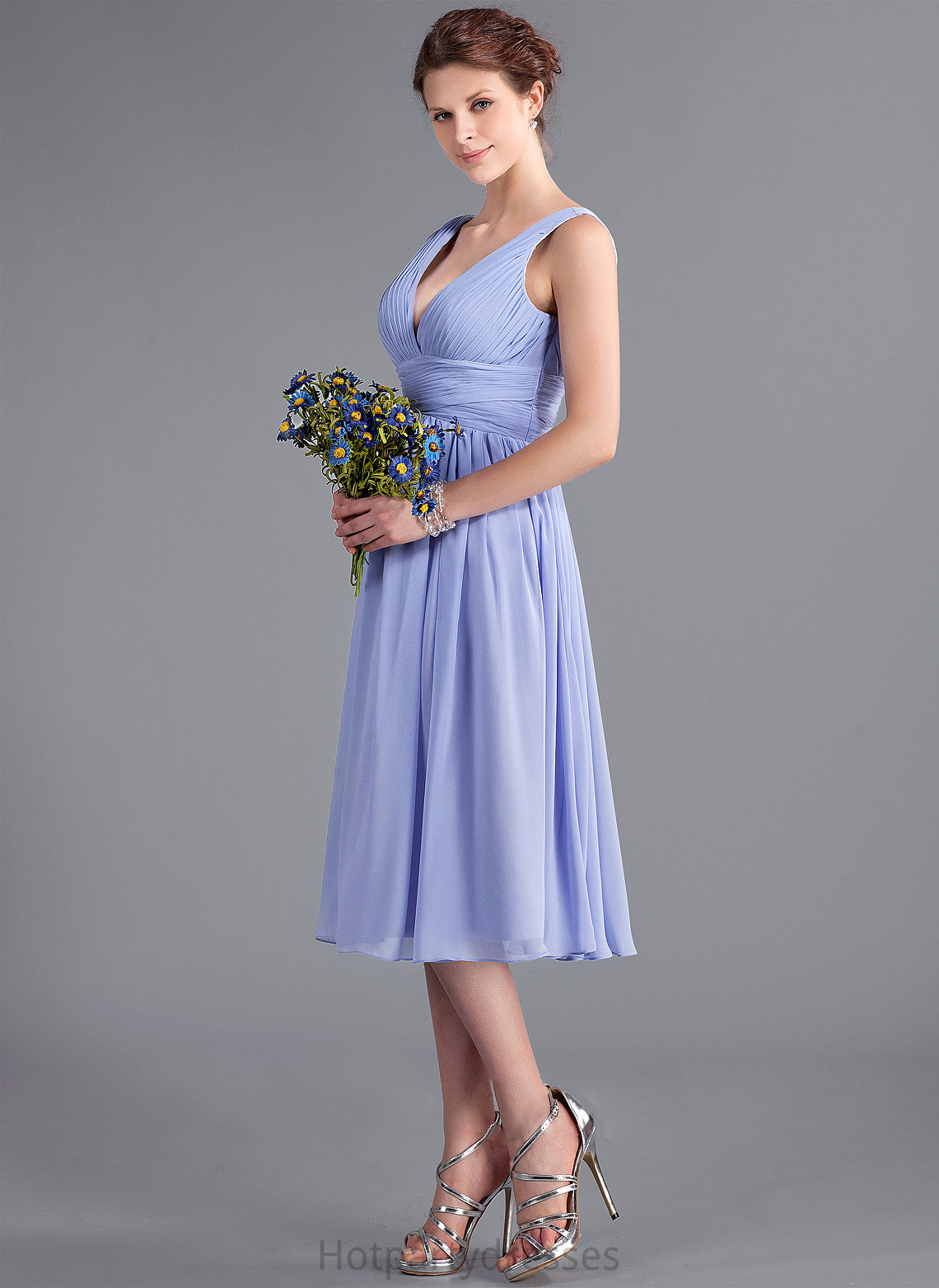 Length Fabric Neckline Silhouette A-Line V-neck Tea-Length Ruffle Embellishment Lilian V-Neck Floor Length Bridesmaid Dresses