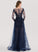 A-Line Prom Dresses Sequins Neck Aylin Tulle With Beading Floor-Length Scoop