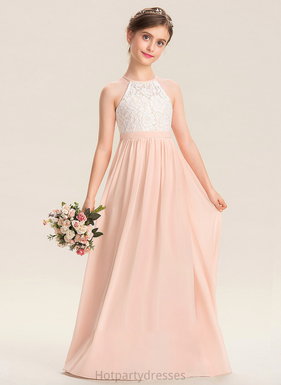 Lace Kailyn A-Line Chiffon Floor-Length Scoop Neck Junior Bridesmaid Dresses