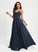 Lace Floor-Length A-Line Prom Dresses V-neck Sonia With Sequins Satin