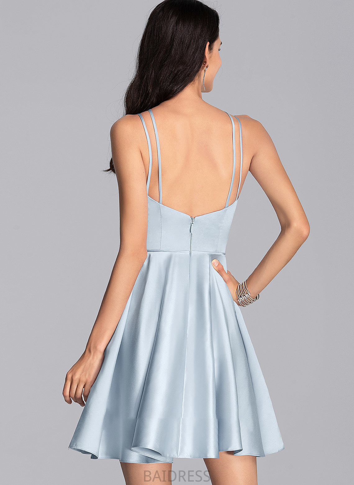Short/Mini V-neck Satin A-Line Annabel Prom Dresses