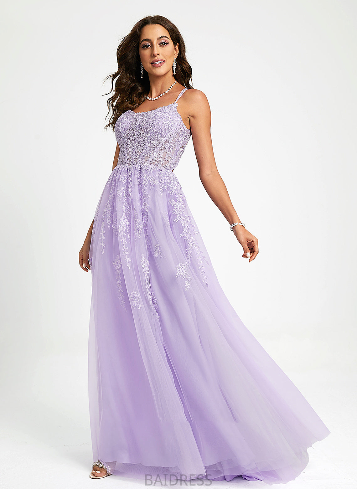 Train Sequins Prom Dresses Scoop Lace Ball-Gown/Princess Sweep Nicole With Tulle Neck