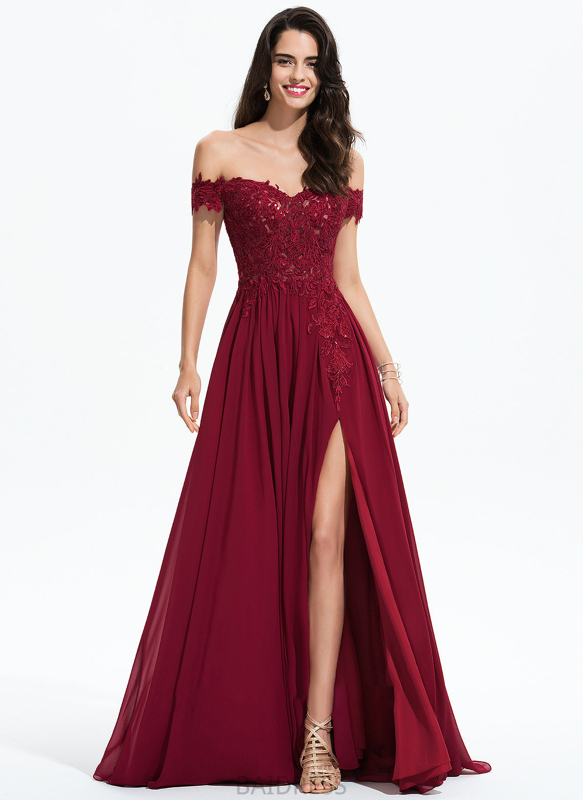 Train Prom Dresses A-Line Chiffon With Sweep Alayna Sequins Lace Off-the-Shoulder