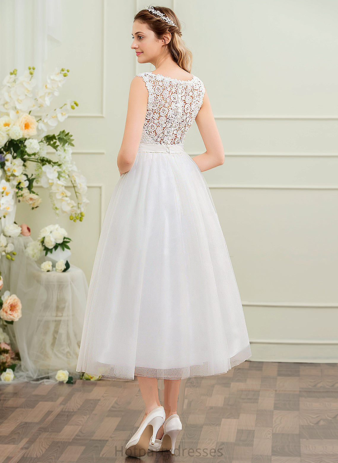 Beading Tea-Length Sequins Ball-Gown/Princess Neck With Dress Wedding Scoop Wedding Dresses Charity Tulle
