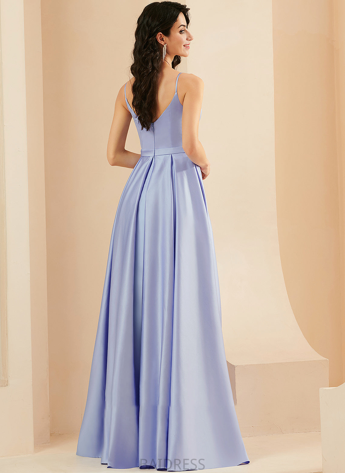 Front Jaqueline Satin Sweetheart Split Floor-Length Ball-Gown/Princess With Prom Dresses Pockets