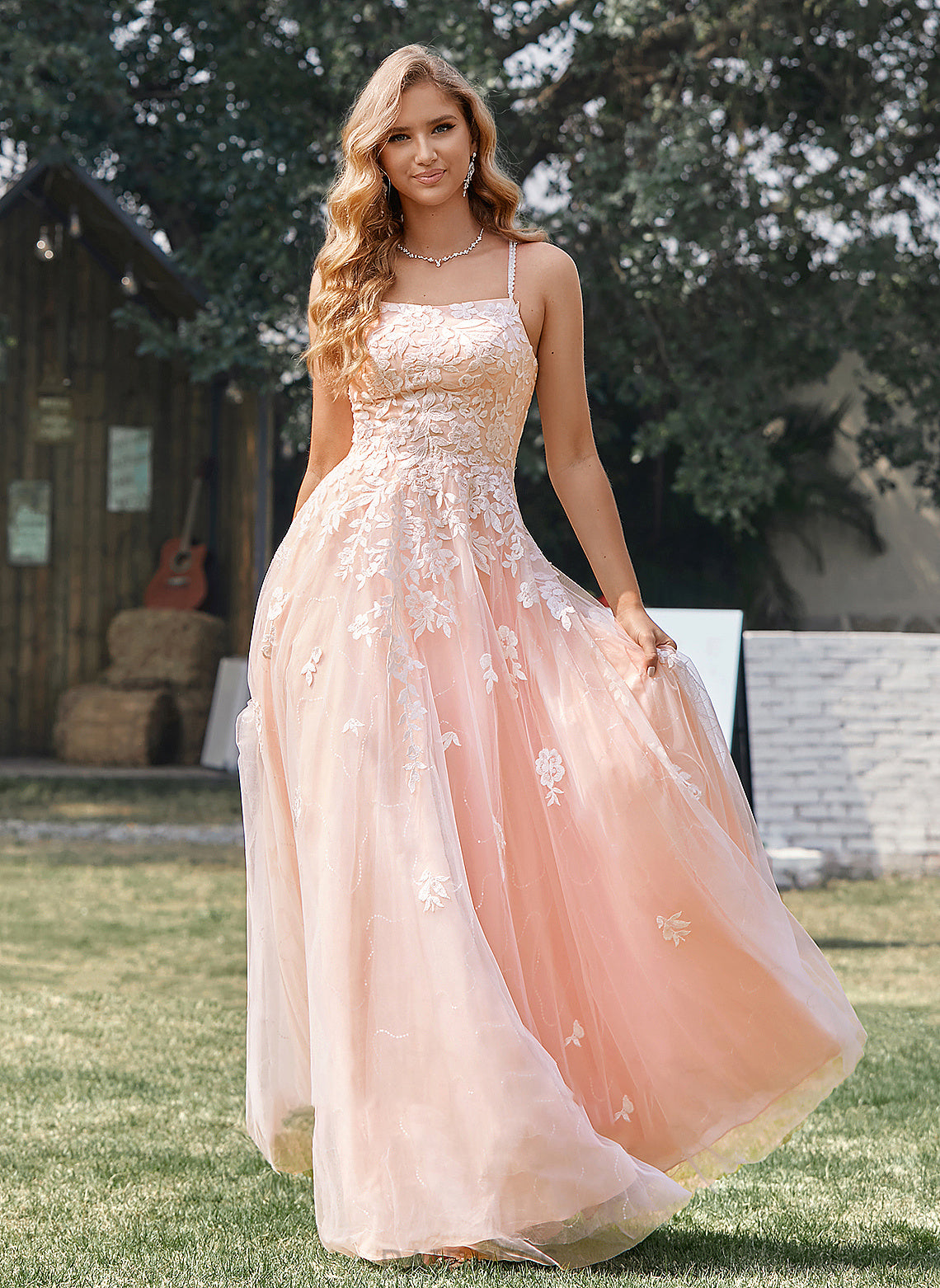 Prom Dresses Sequins Square Lace Tulle Jacquelyn Ball-Gown/Princess Neckline With Floor-Length