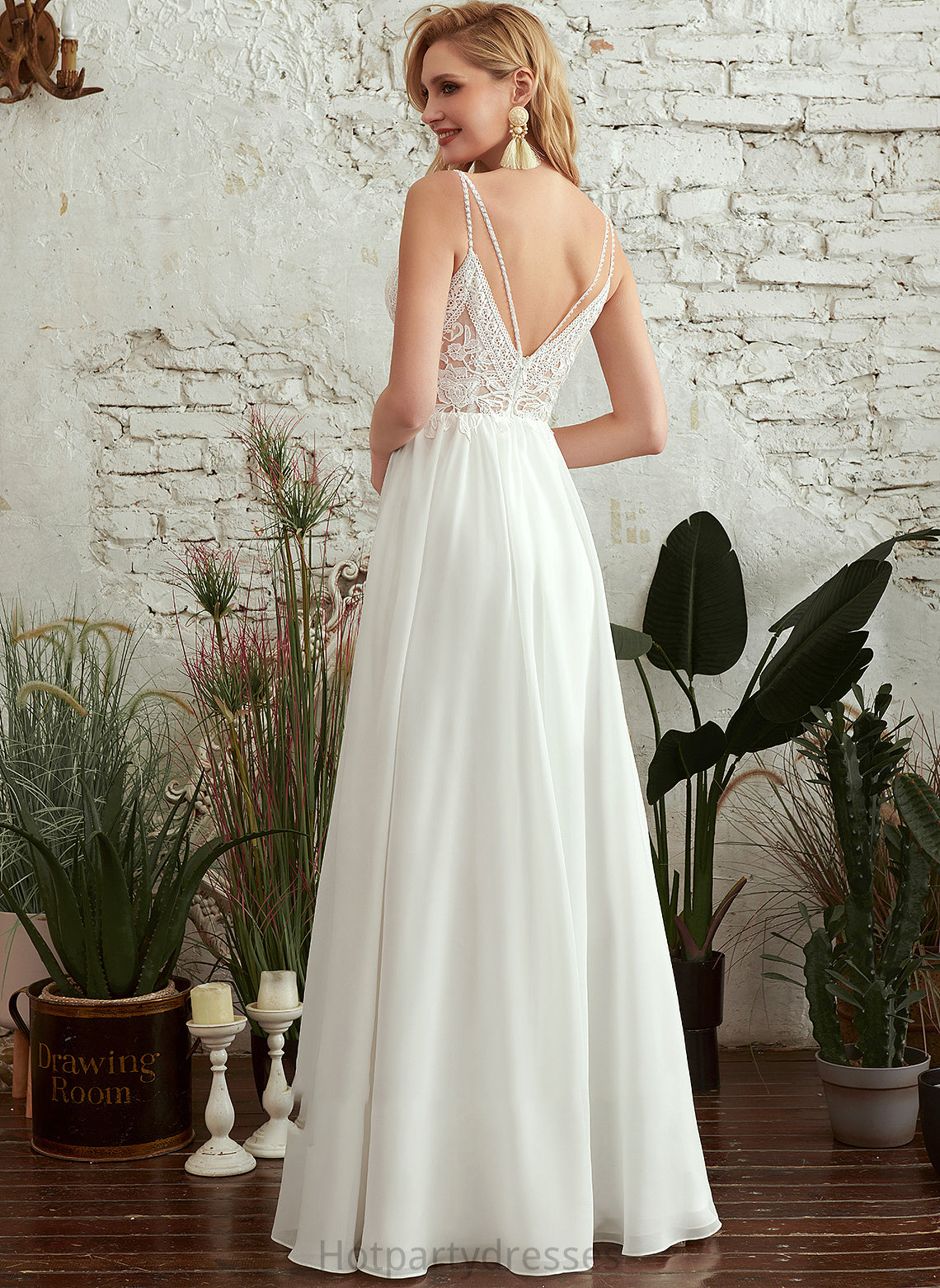 A-Line Wedding Dresses Dress V-neck Floor-Length Beading Rory Wedding Front Split With