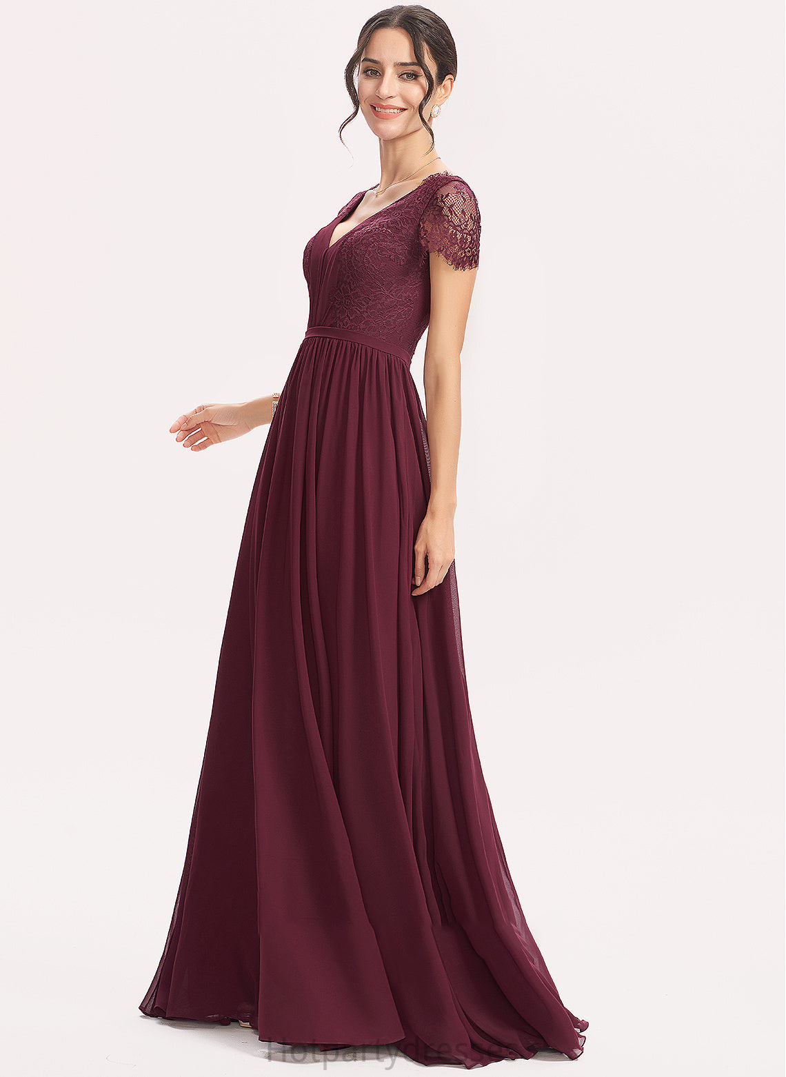 V-neck A-Line Length Neckline Lace Floor-Length Fabric Silhouette Embellishment Larissa Sleeveless Floor Length Bridesmaid Dresses