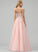 With Ball-Gown/Princess Ashanti Tulle Floor-Length Sequins Prom Dresses Neck Beading Lace Scoop