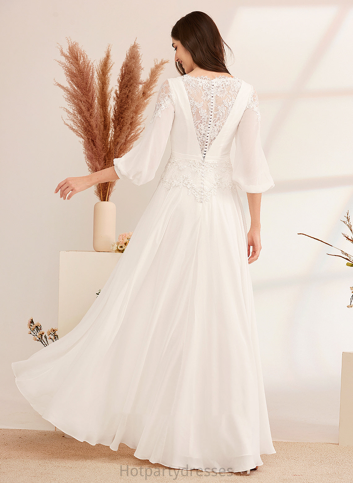 Dress With A-Line Deborah Floor-Length Wedding V-neck Lace Wedding Dresses