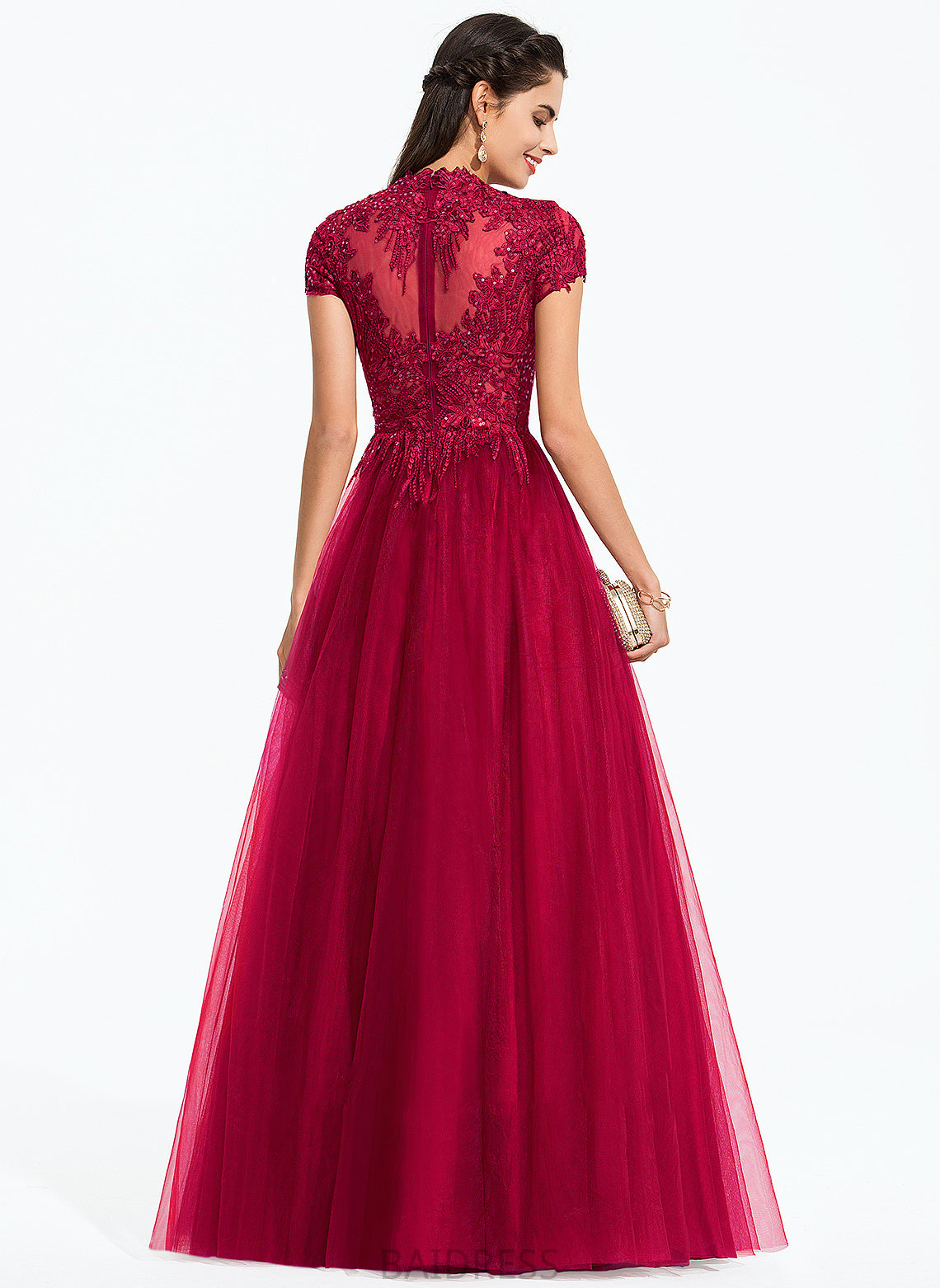 Scoop Ball-Gown/Princess Sequins Tulle Neck With Elsa Prom Dresses Floor-Length