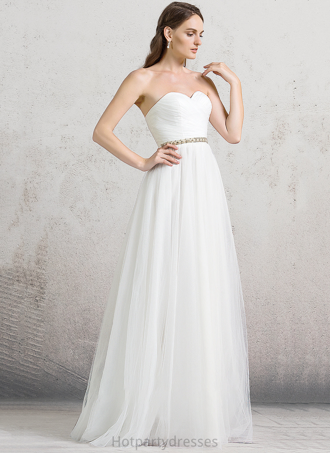 A-Line Tulle With Floor-Length Gracelyn Wedding Dresses Ruffle Beading Wedding Dress Sweetheart