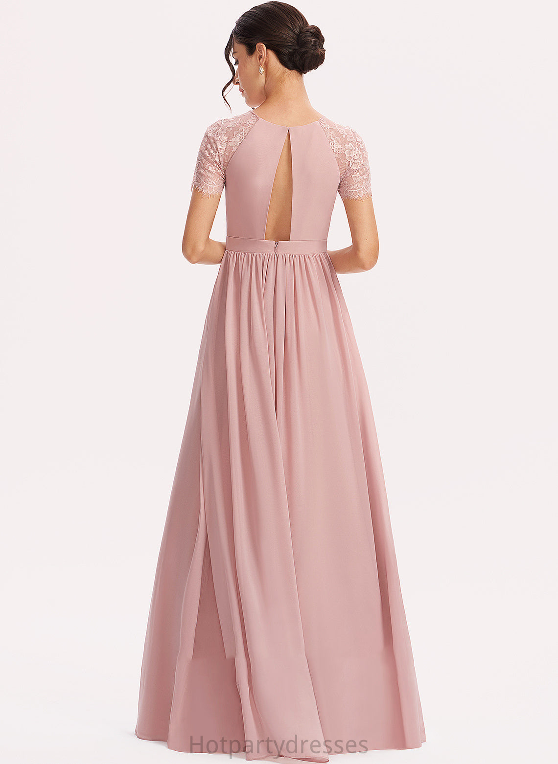 Lace Length Embellishment A-Line Fabric Floor-Length Straps Silhouette Laura Sleeveless Spaghetti Staps Satin Bridesmaid Dresses