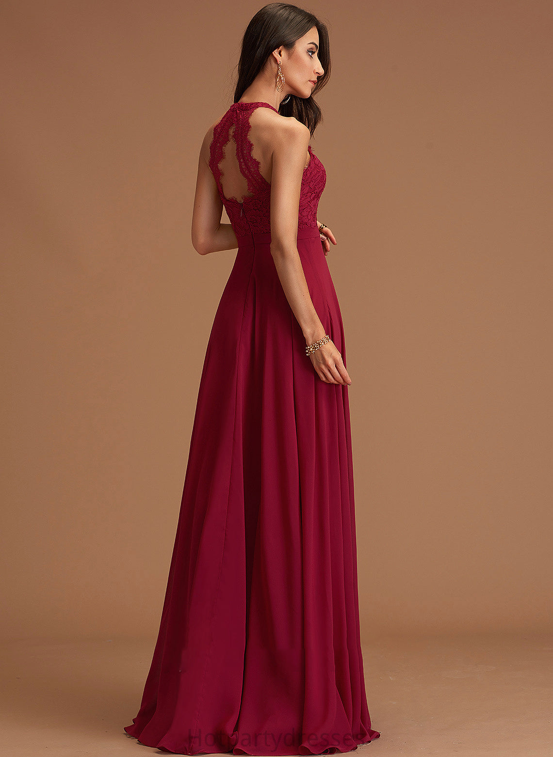 ScoopNeck Neckline Lace Fabric A-Line Silhouette Embellishment Floor-Length Length Jordin Sleeveless A-Line/Princess Bridesmaid Dresses