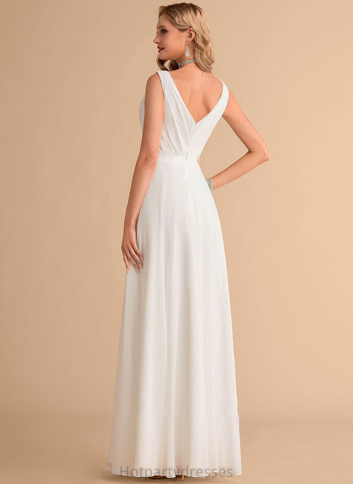 With Dress Chiffon A-Line Floor-Length V-neck Ruffle Jaylene Wedding Wedding Dresses