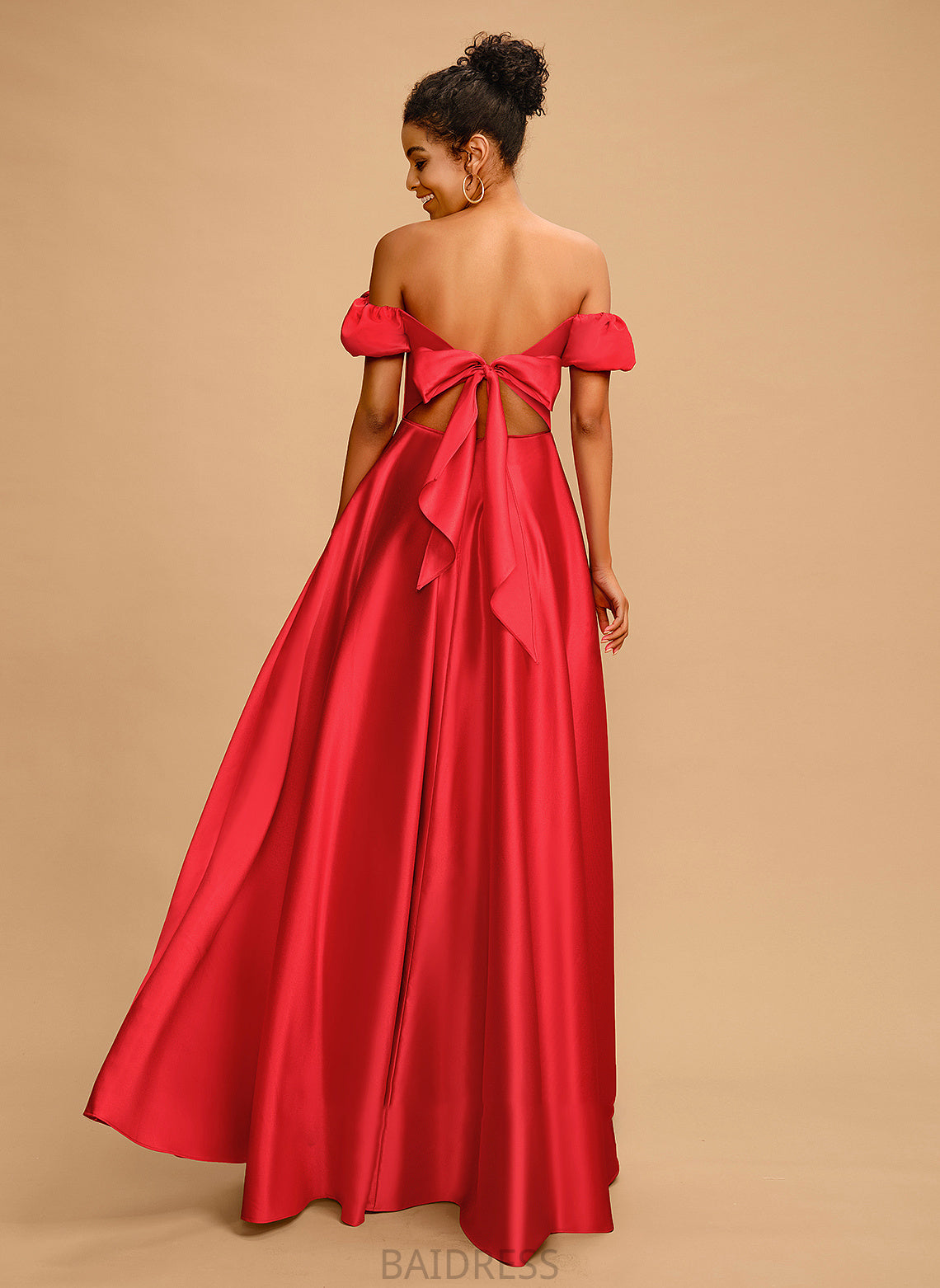 Bow(s) Sweetheart Prom Dresses Floor-Length Satin Off-the-Shoulder With Kimberly Ball-Gown/Princess