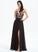 Lace Floor-Length A-Line Chiffon Bailey Sequins V-neck Prom Dresses With