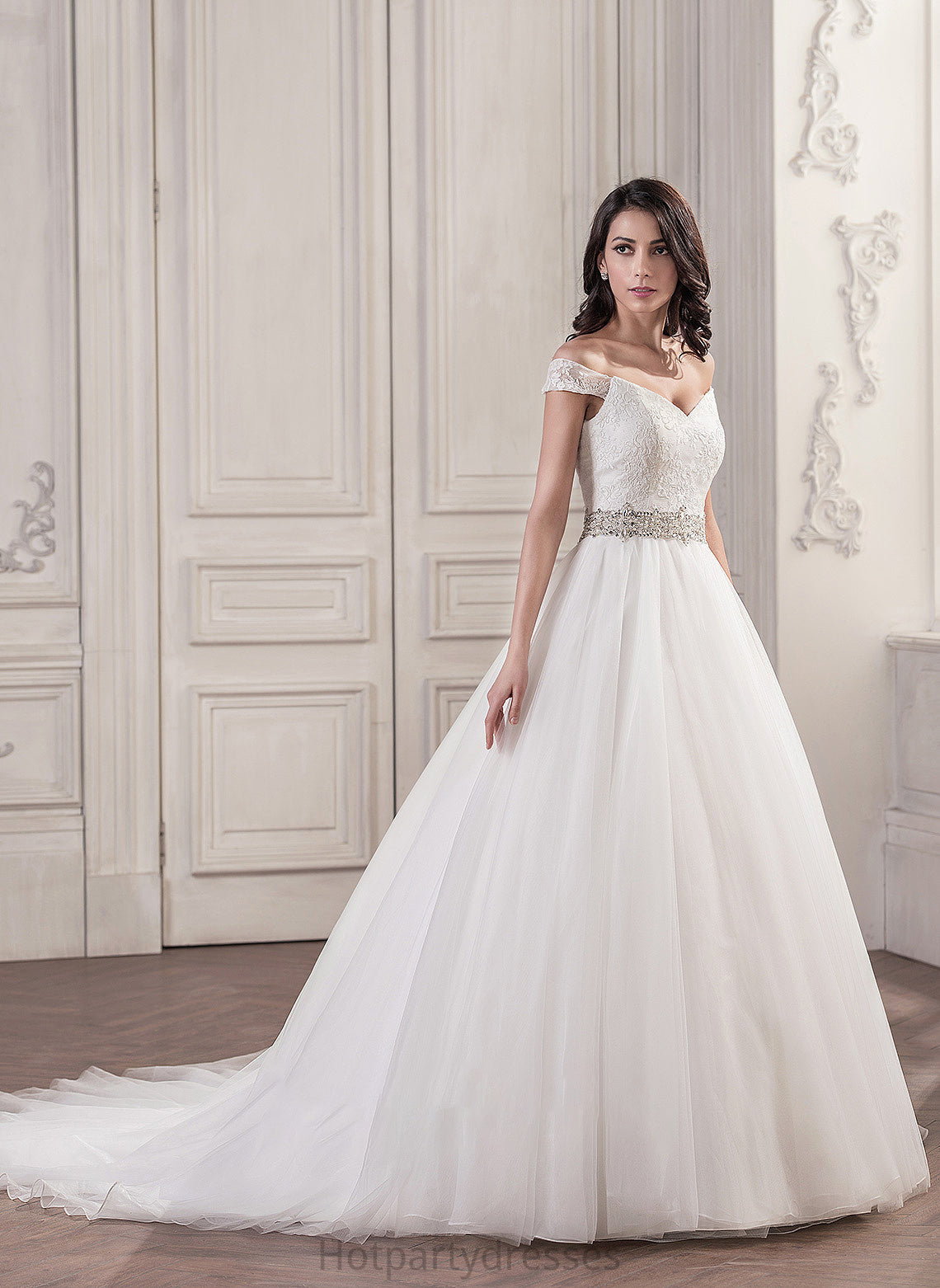 Lyric With Wedding Dresses Sequins Cathedral Tulle Ball-Gown/Princess Train Wedding Dress Beading