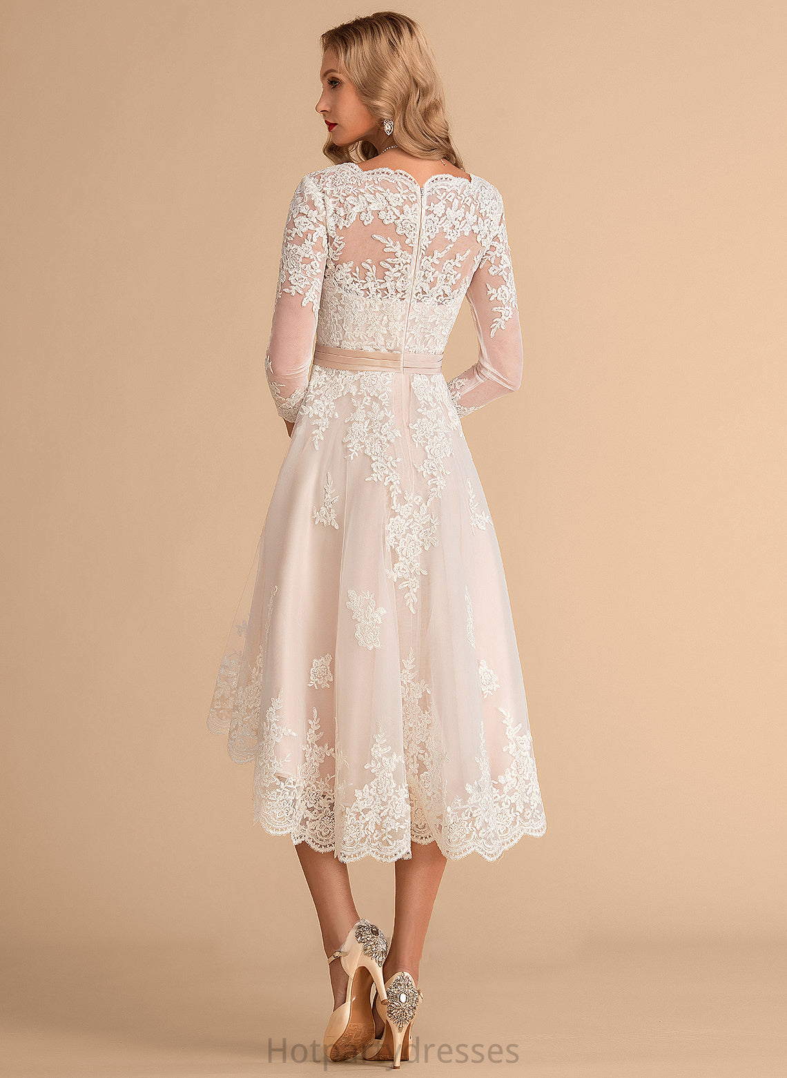 Lace Tulle Wedding Dresses A-Line Wedding Dress V-neck Asymmetrical Yoselin Satin