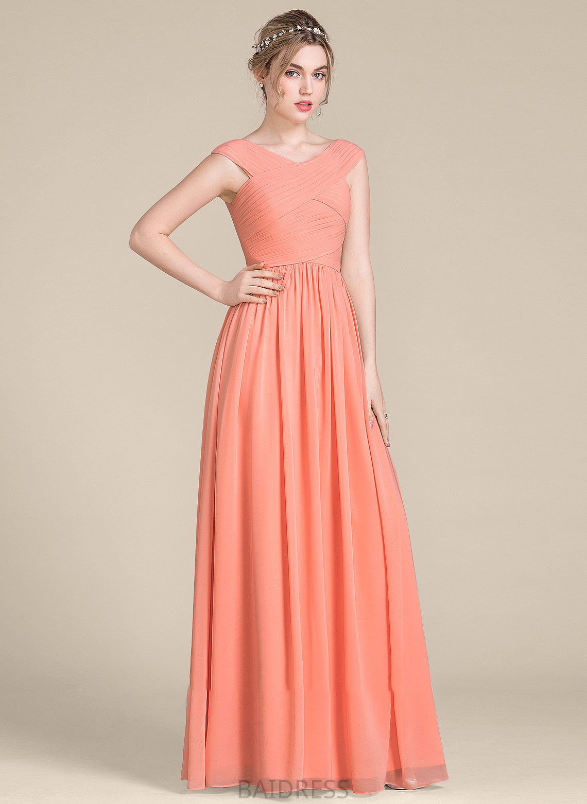 V-neck Prom Dresses Asia Floor-Length Ruffle Ball-Gown/Princess With Chiffon