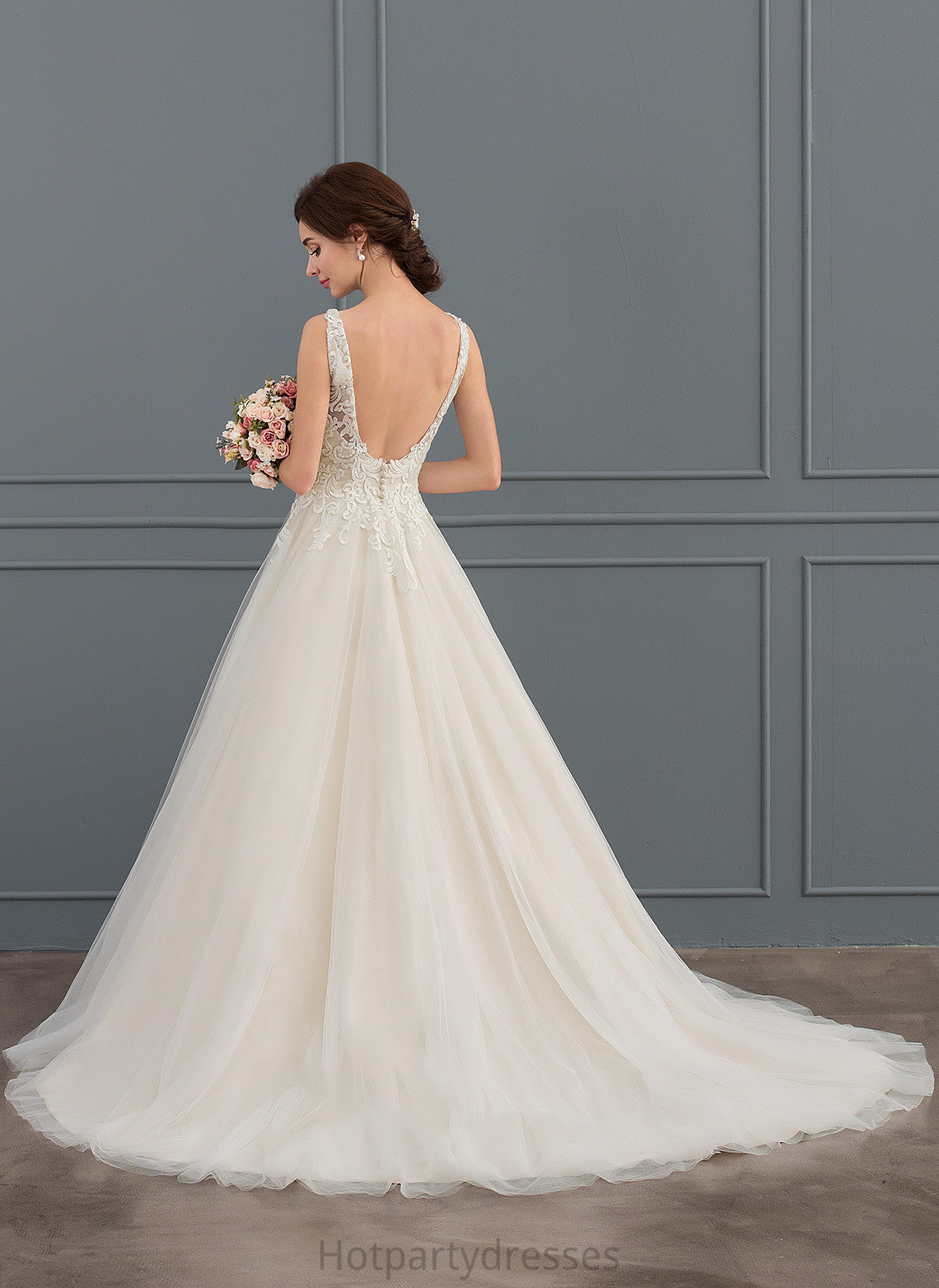 V-neck Wedding Dresses Wedding Train Luciana Dress Ball-Gown/Princess Tulle Court