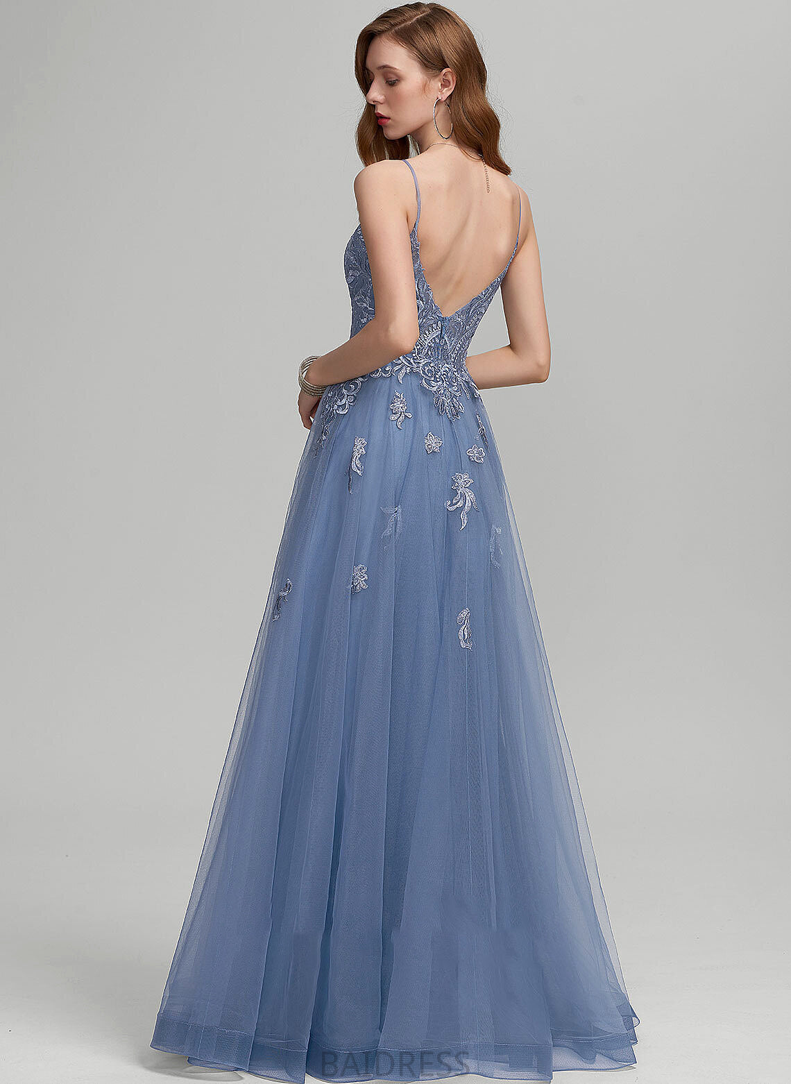 V-neck Prom Dresses Tulle With Sequins Leilani Floor-Length A-Line