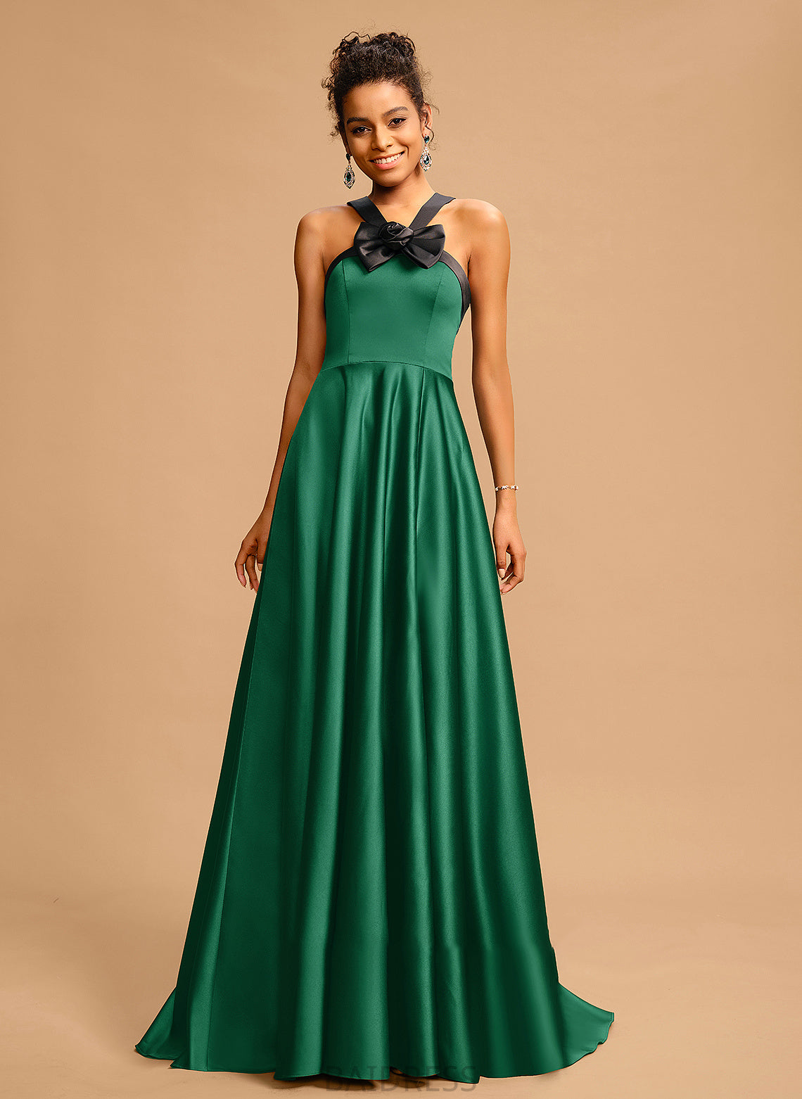 Satin Halter With Ball-Gown/Princess Prom Dresses Train Azaria Sweep Bow(s)