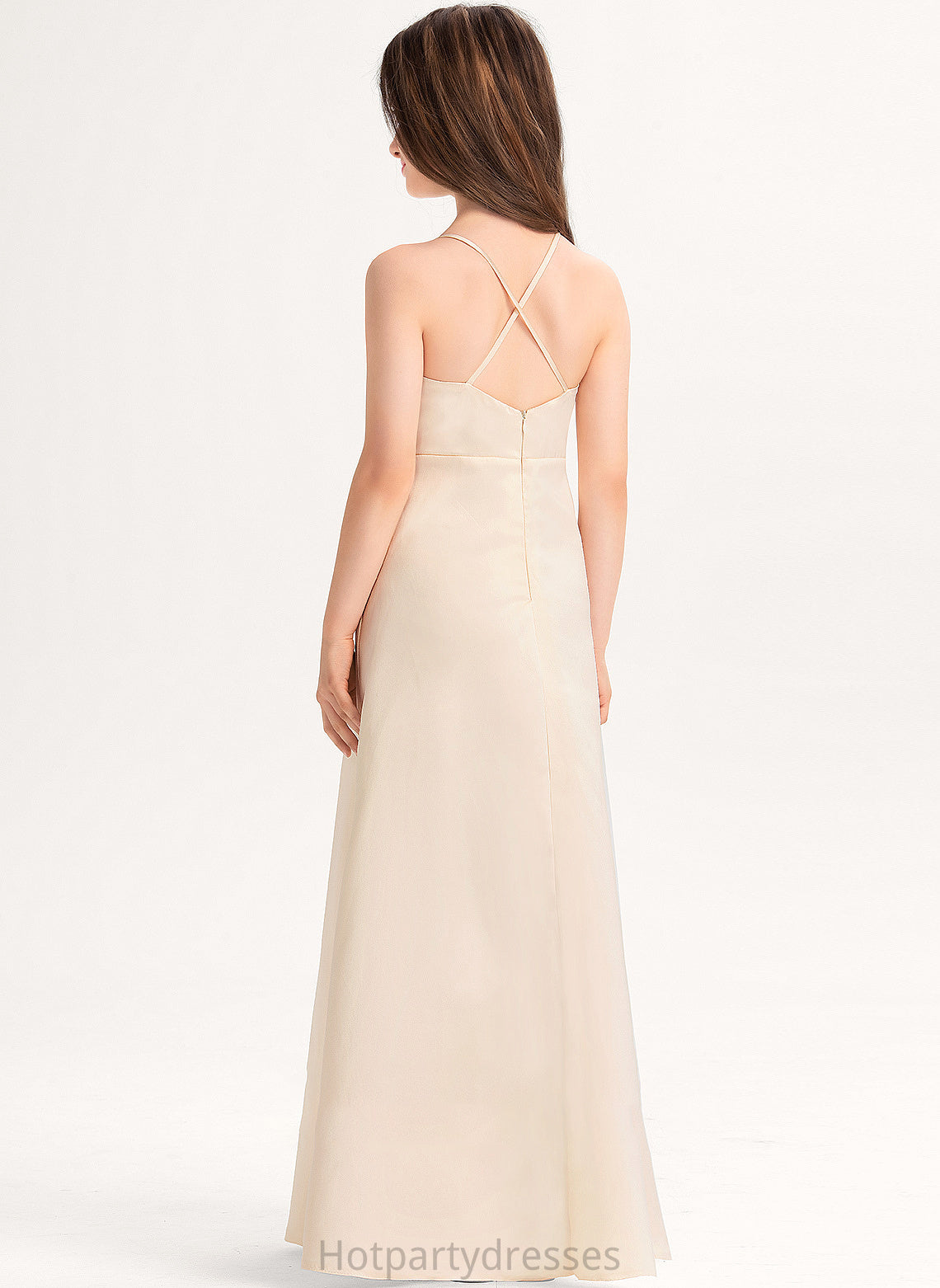 V-neck Floor-Length Adelaide Junior Bridesmaid Dresses Pockets Satin With A-Line