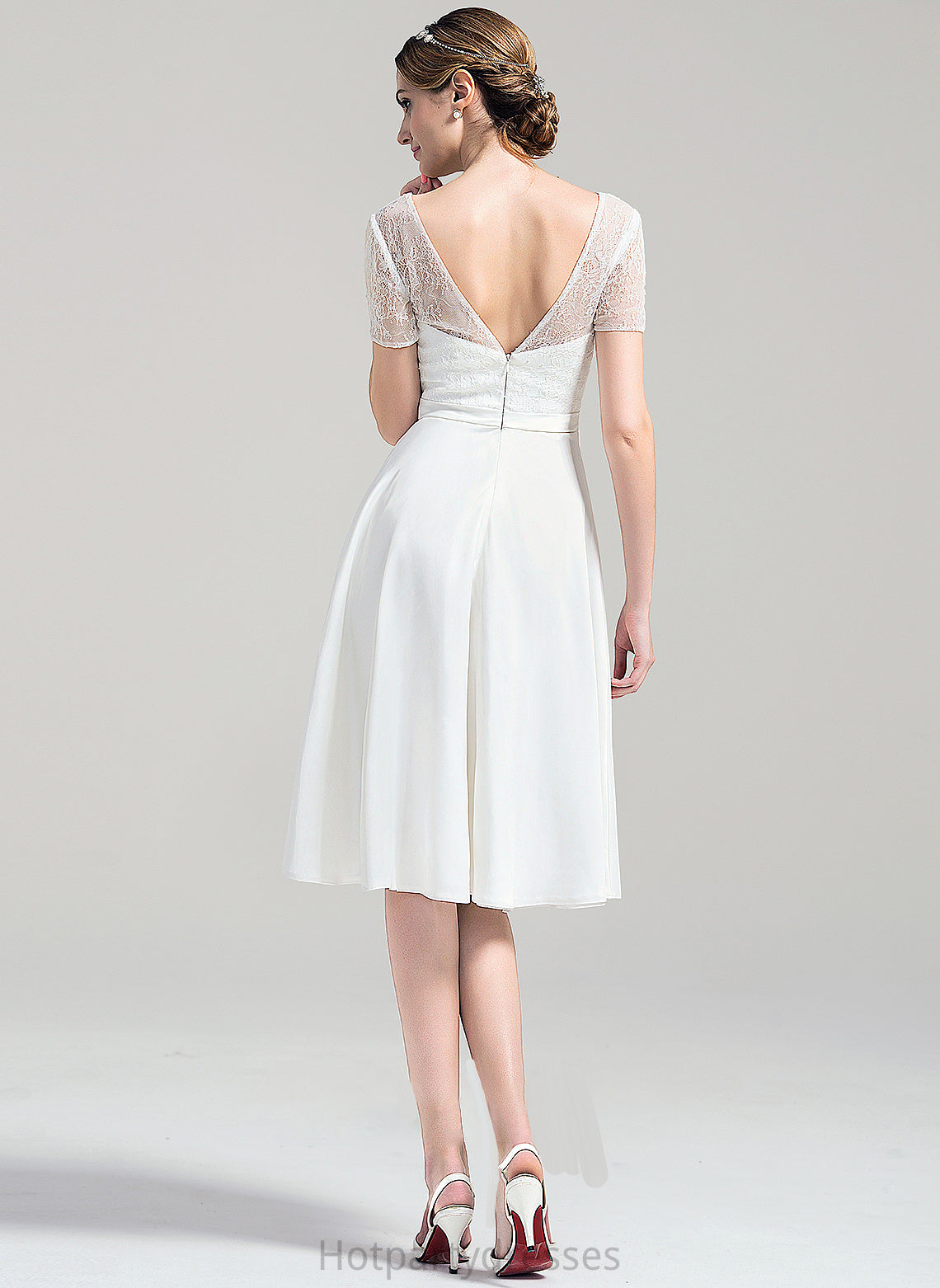 Giovanna A-Line V-neck Dress Knee-Length Wedding Dresses Satin Wedding