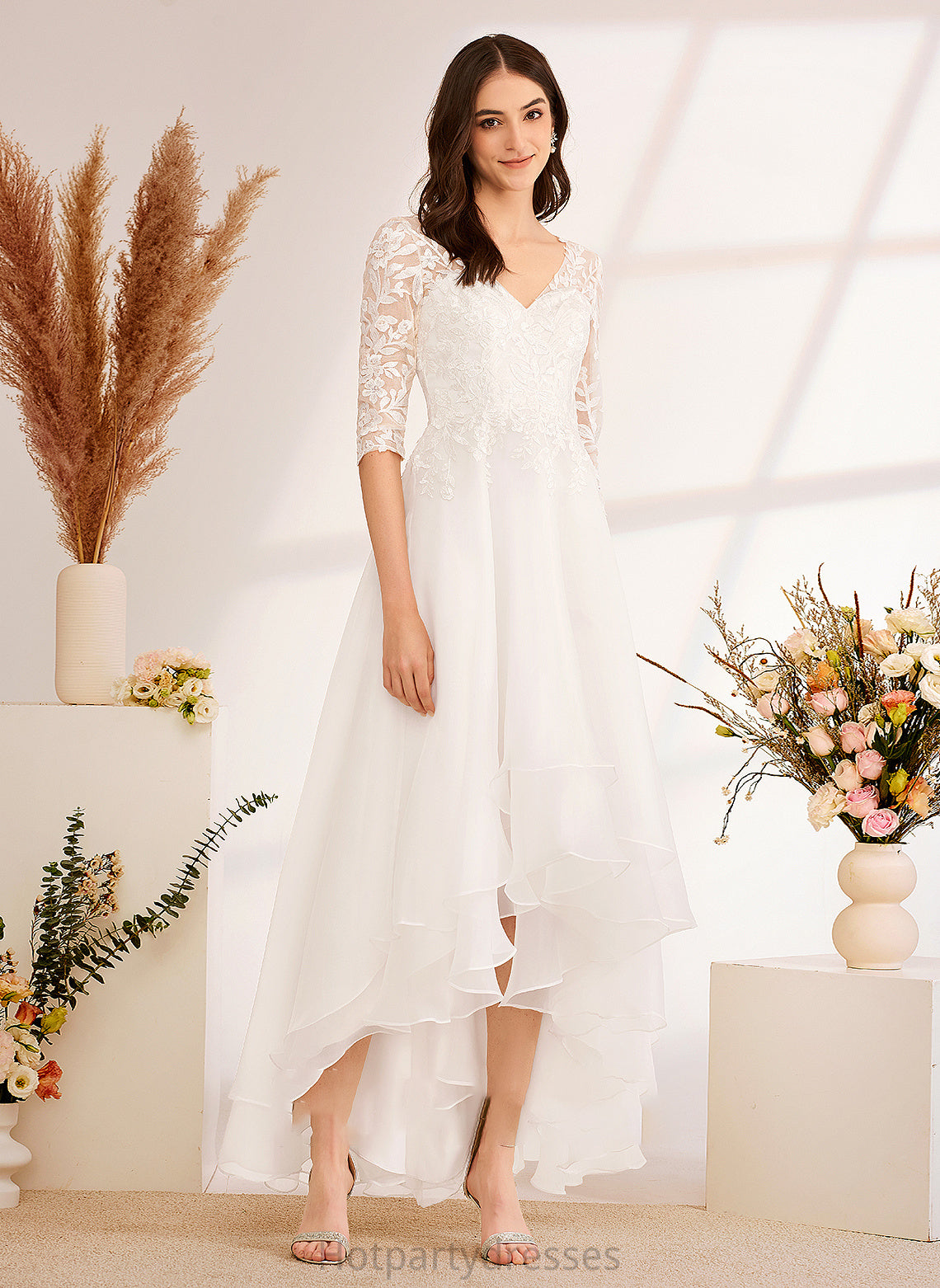 Beatrice Wedding Dresses Asymmetrical With Beading Sequins V-neck Wedding Dress A-Line