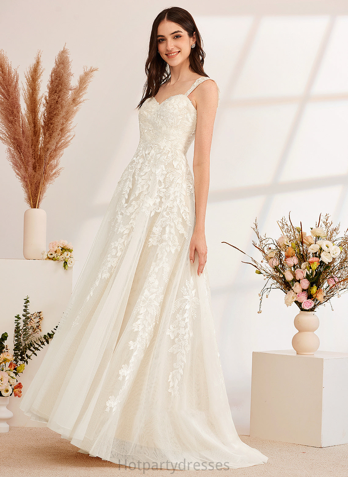 Sweep Beading A-Line Sequins Off-the-Shoulder Wedding Train Dress Amiya Wedding Dresses With