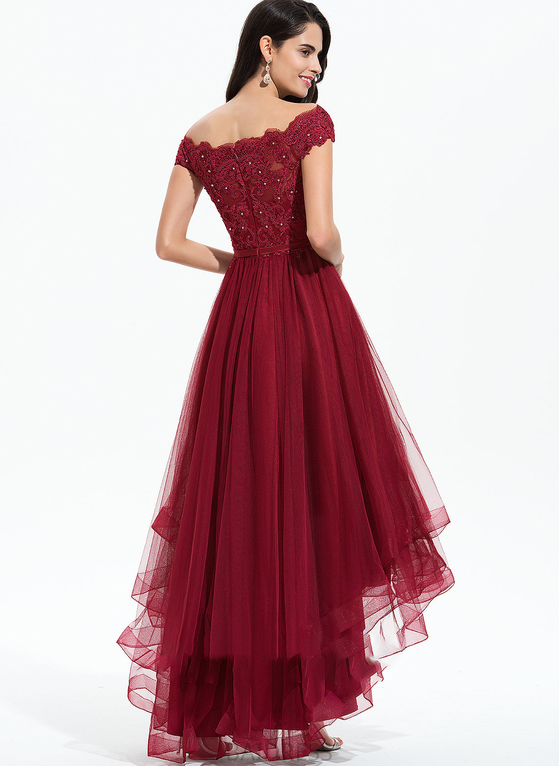 Off-the-Shoulder Beading Sequins With Bow(s) Lexi Prom Dresses Ball-Gown/Princess Tulle Asymmetrical