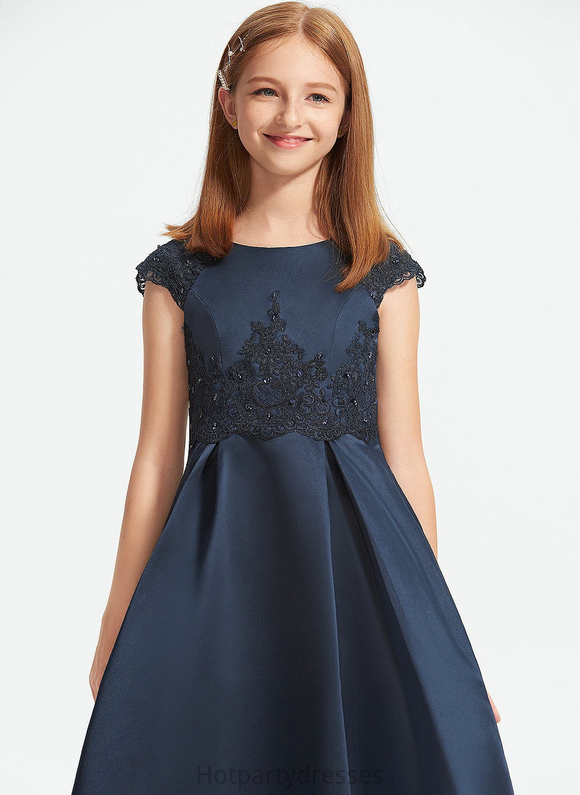 Floor-Length Neck Sequins Beading Junior Bridesmaid Dresses Scoop Satin Bow(s) Lace A-Line With Kaylynn