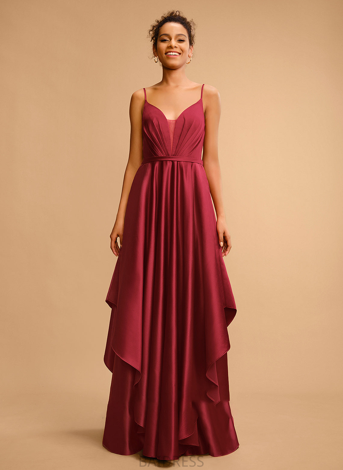 V-neck Prom Dresses Floor-Length Ball-Gown/Princess Satin Amya