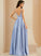 Prom Dresses Ruffle Pockets Floor-Length Satin Ball-Gown/Princess With V-neck Elisabeth