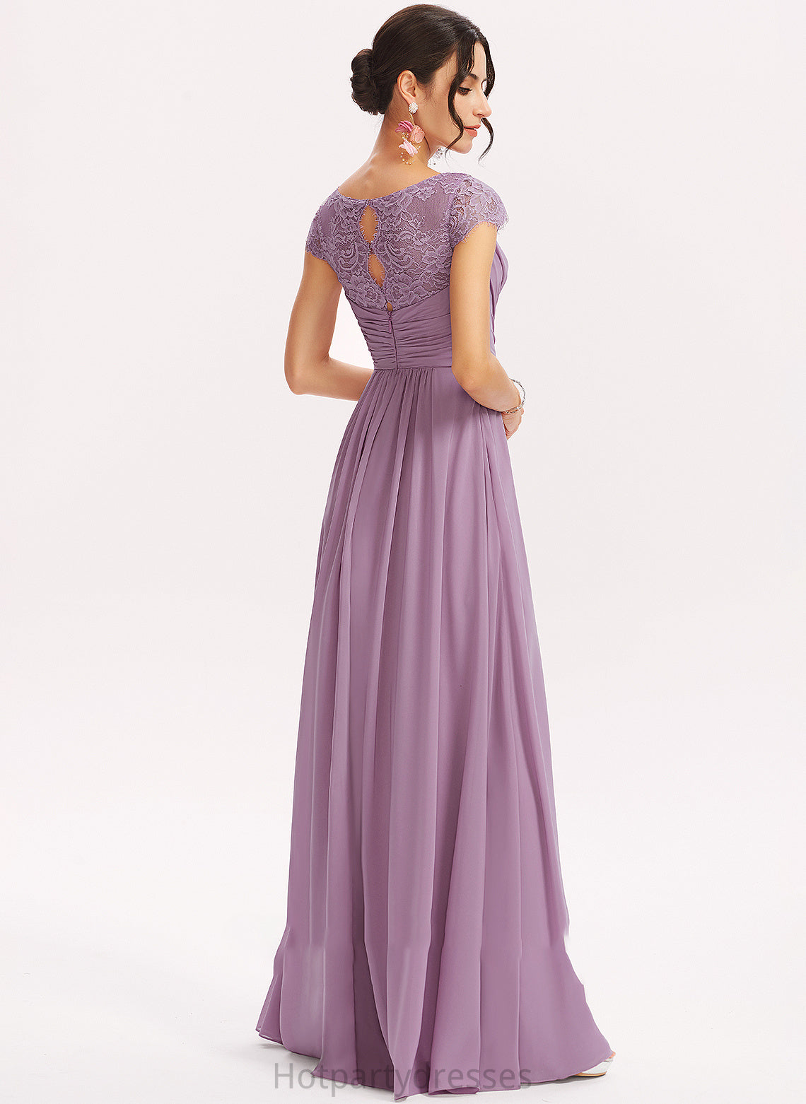 Silhouette Lace Floor-Length Fabric Embellishment Length V-neck A-Line Neckline Stella Natural Waist A-Line/Princess Bridesmaid Dresses
