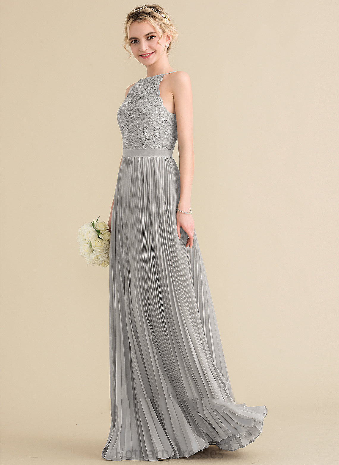 Length Fabric Embellishment Pleated ScoopNeck Floor-Length A-Line Silhouette Neckline Marlene Spaghetti Staps Floor Length Bridesmaid Dresses